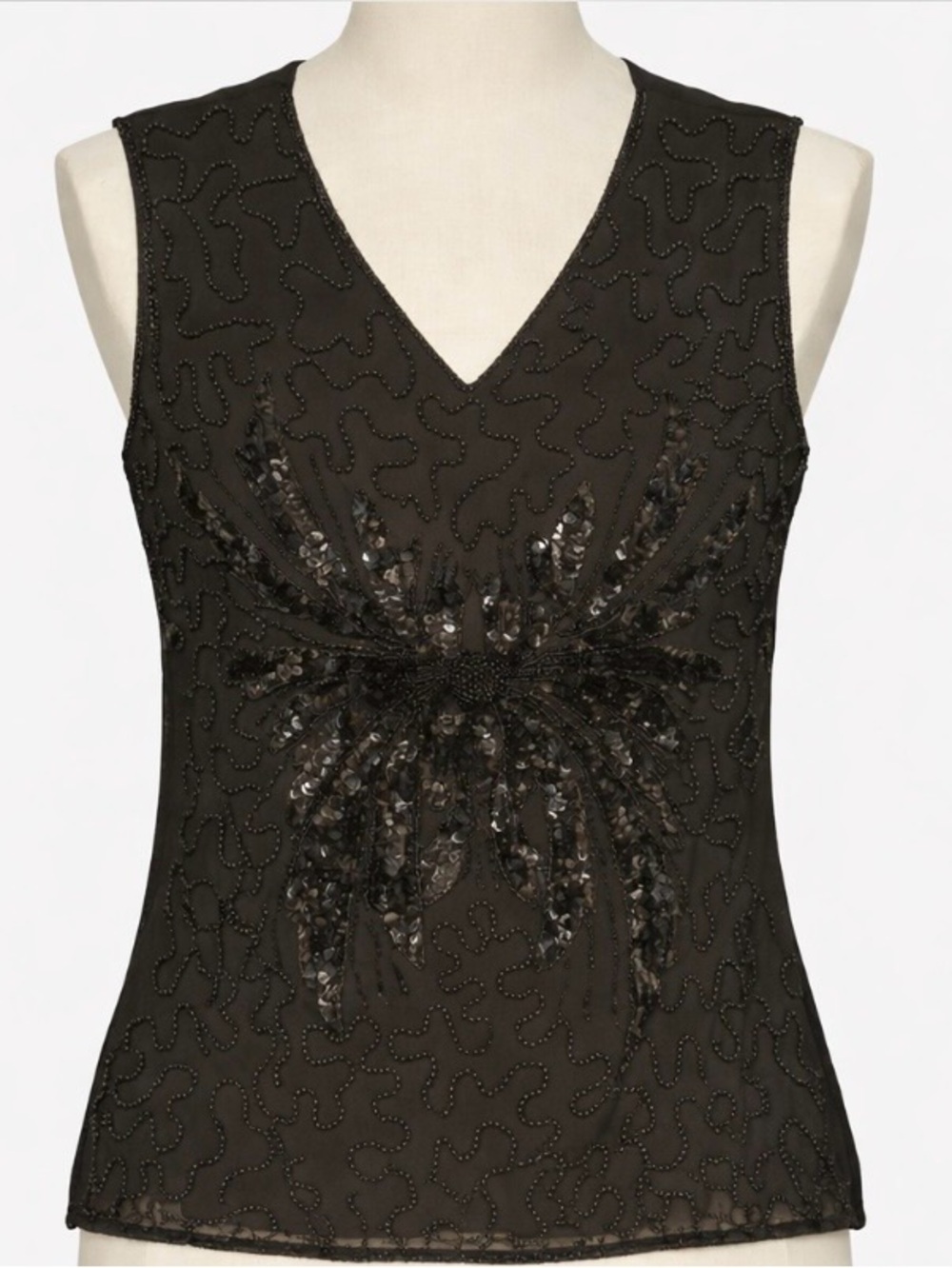 Italy Womens Top Beaded Sequin Black Sheer Whimsigoth Romantic Sleeveless